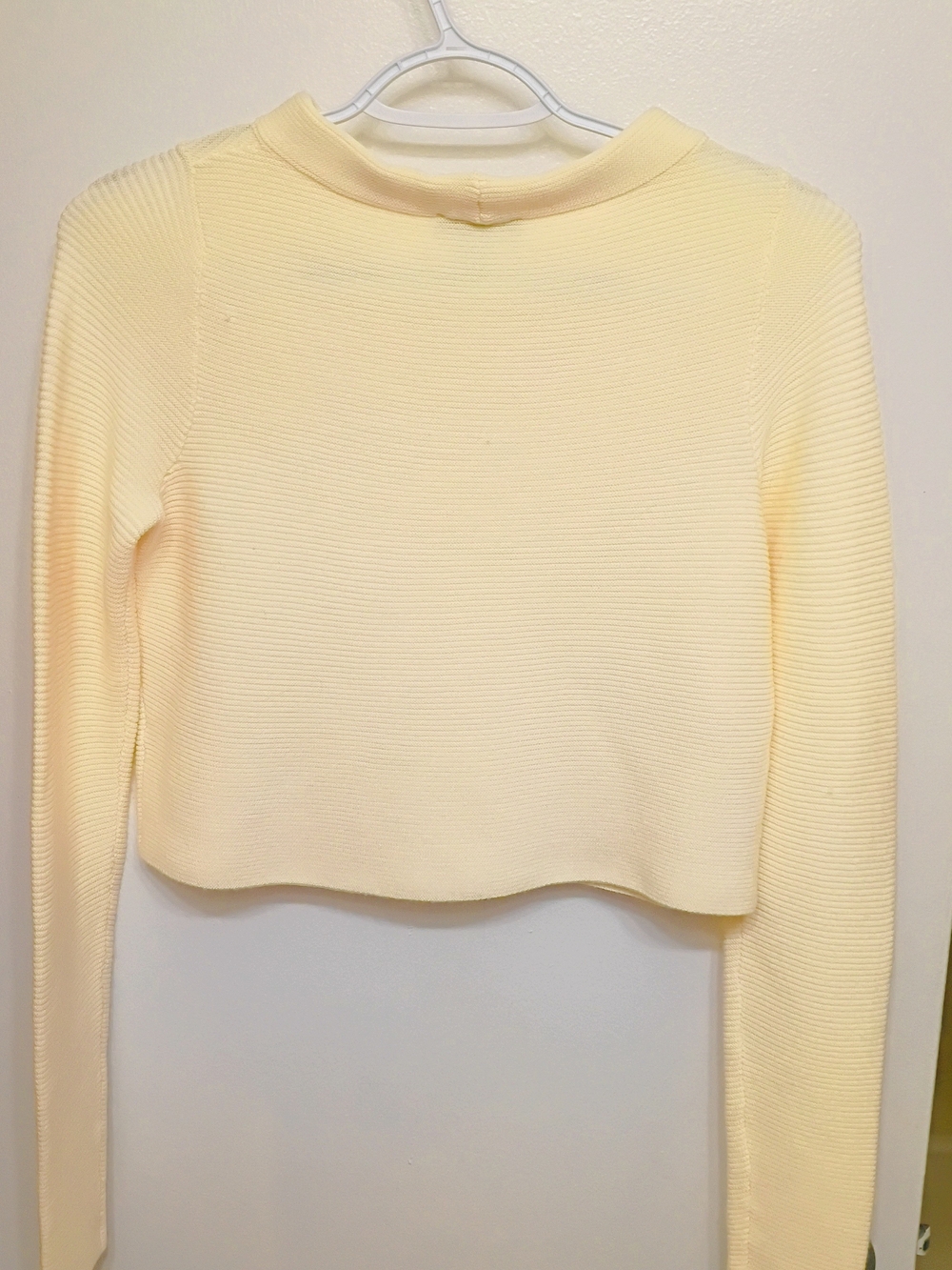 The Limited Cream Ribbed Mock-Neck Cropped Top